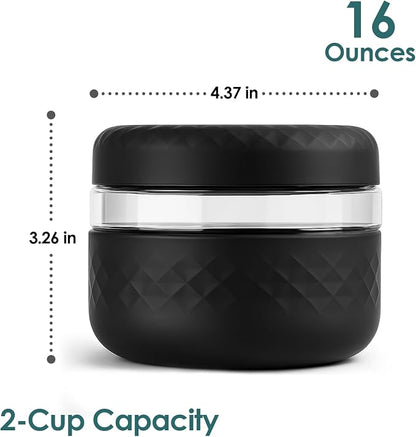 2 Pack 16 oz Glass Lunch Bowl Containers with Lids | Leak & Spill Proof, BPA-Free, Microwave & Dishwasher Safe, Airtight Meal Prep & Food Storage Jar for Lunch, Salad, Soup, Oats, Stew, Yogurt