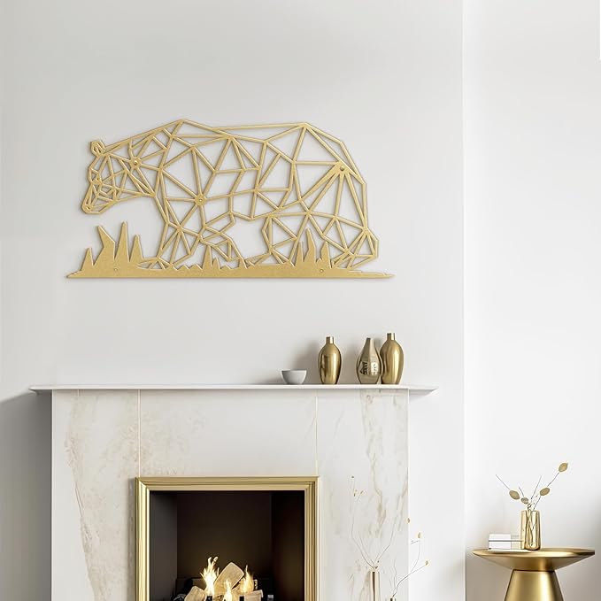 SIGNLEADER Metal Wall Art Decor Big Stupid Bear Modern Abstract Wall Sculpture Hangings Home Decoration for Living Room, Bedroom, Bathroom, Kitchen, Outdoor - 12" Gold