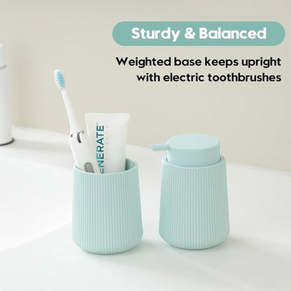 YAUKPH Green Striped Toothbrush Holder for Electric Toothbrushes Bathroom Organizer Cup for Toothpaste Kids & Adults
