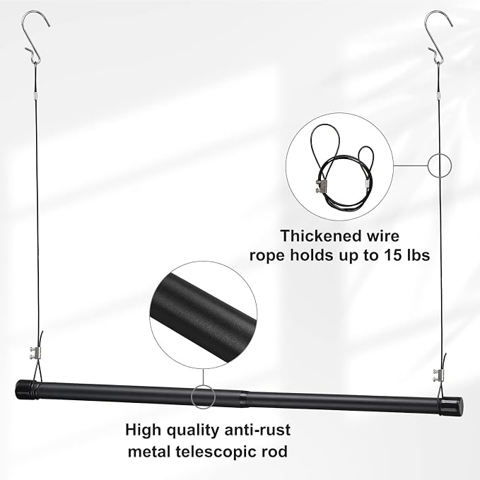 INFLATION 2 Pack Hanging Closet Rod 15-40 Inch Adjustable Width for Stylish Clothes Rack and Hangers, Versatile Black Tension Rod 35 Inch Height Perfect Clothing Organizer for Women, Men, Kids