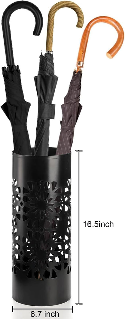 Bekith Metal Umbrella Holder, Free Standing Umbrella Stand for Entryway, Canes Walking Sticks Holder for Home, Office, 6.7" x 6.7" x 16.5", Round, Black
