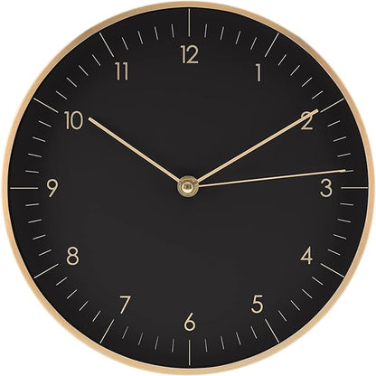 LUUK LIFESTYLE Modern Wall Clock with Silent Movement and no Ticking, Scandinavian Design, Gift idea, Decoration for Living Room, Kitchen, Hallway, in Black & Gold