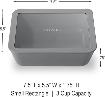 BRIVARA HOME Ceramic Coated Glass Food Storage Container | No PTFE, PFOA, PFAS, and BPA | Reusable Non Toxic Meal Prep Container with Glass Lid | Easy To Store | 3 Cup Rectangle [Smoke]