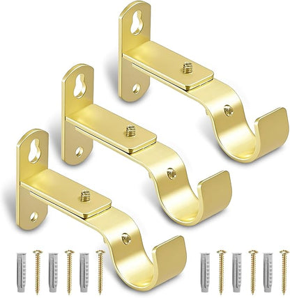 Adjustable Curtain Rod Brackets, Metal Window Drapery Rod Hanger Holders Hooks for 1 inch Rods (Warm Gold, Set of 3)