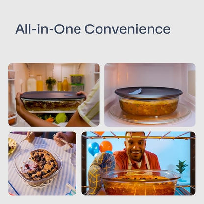 Tupperware Voila Glass Round Food Storage – Airtight Baking Dish, 1.8 qt / 1.7 L