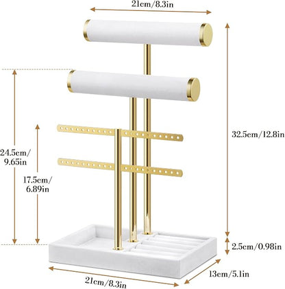Bracelet Holder Jewelry Organizer Display - 3 Tier T Bar Velvet Stand, Black Jewelry Storage for Bracelet, Necklaces, Earrings, Rings, Watches