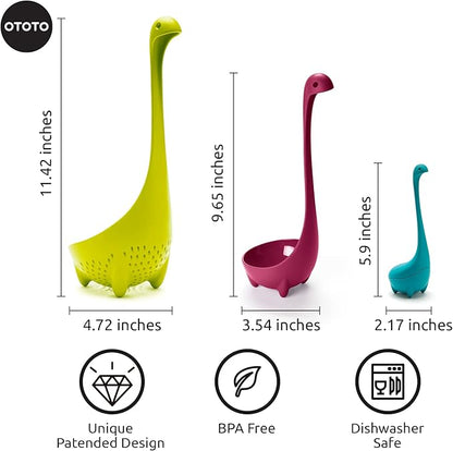 The Nessie Family by OTOTO - Pack of 3 Tea Infuser, Soup Ladle, and Colander - Cute Kitchen Accessories, Cooking Gifts, Funny Kitchen Gadgets, Kitchen Gifts