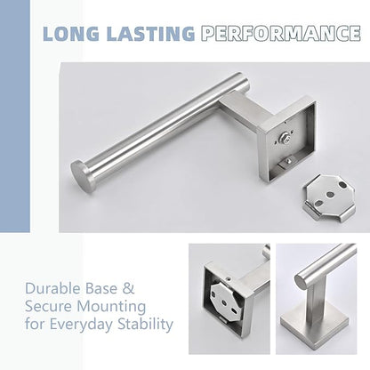 Toilet Paper Roll Holder Stand with 2 Robe Towel Hooks,Wall Mounted Brushed Nickel 3 Piece Bathroom Hardware Set, SUS 304 Stainless Steel, Drilling Hole Bath Accessories (Silvery)