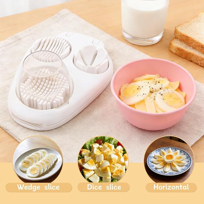 Egg Slicer for Hard Boiled Eggs, 3-in-1 Dicer with Multiple Cutting Modes, Egg Slicer Kitchen Gadget for Strawberry, Grape, Cherry(COLOR:White)