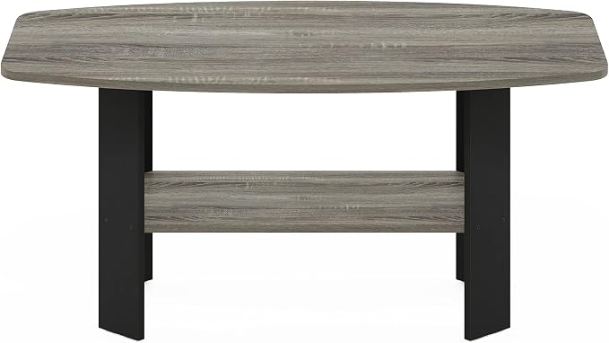 Furinno Simple Coffee Table, 2-Tier Small Coffee Table wih Open Shelf, Side Table, Tabletop with Soft Edges, for Living Room, Home Office, Grey Oak