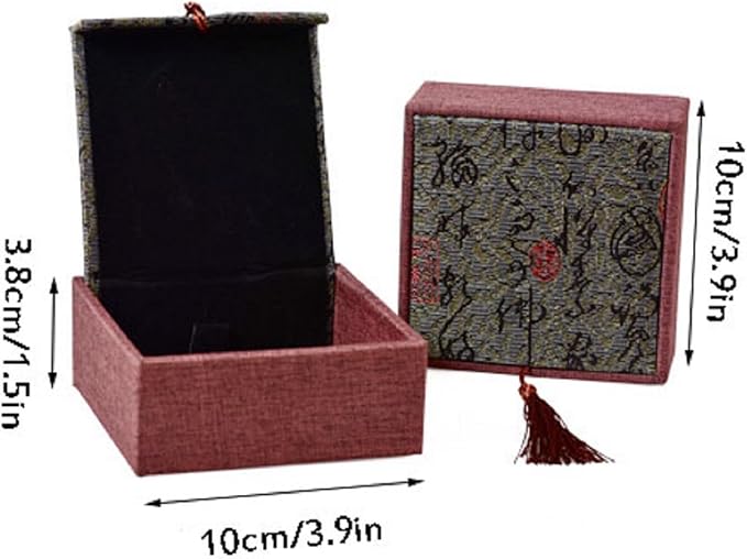 MIAO JIN 6 Pieces Retro style Square Tassel Jewelry Boxes Set Small Travel Gift Organizer, Portable Traditional Bracelet Jewelry Earring Packaging Case for Valentine Day Anniversary Birthday Gift