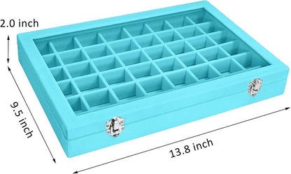 Vicoter Velvet Jewelry Tray 48 Compartments Jewelry Display Organizer with Transparent Cover Rings, Earrings, Necklaces, Pendants Storage Box for Girls, Wives, Mothers, Women