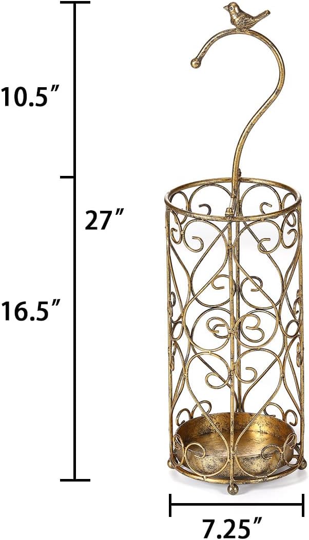 Umbrella Rack Stand,Umbrella Rack for Entryway,Canes Walking Sticks,Cast Iron Bird Handle and Drip Tray (Antique Gold)