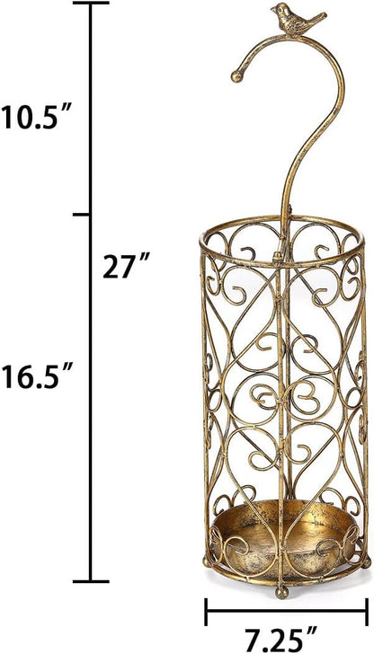 Umbrella Rack Stand,Umbrella Rack for Entryway,Canes Walking Sticks,Cast Iron Bird Handle and Drip Tray (Antique Gold)