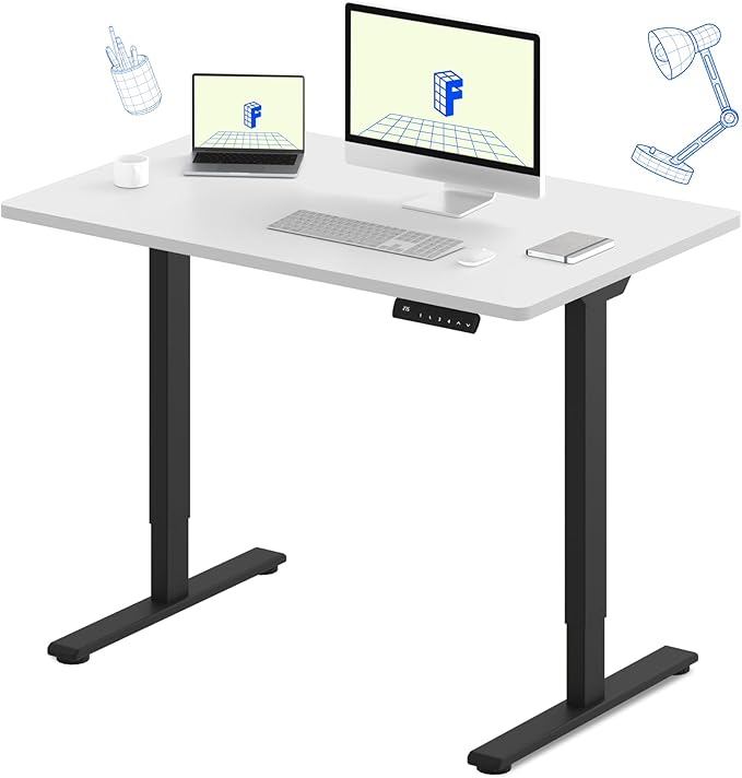 FLEXISPOT E3 Dual Motor Electric Standing Desk 48 x 24 Sit Stand Up Desk, Holds 220 lbs, Adjustable Height w/ Memory Presets, One-Piece White Desktop & Black Frame, Ships in 2 Boxes