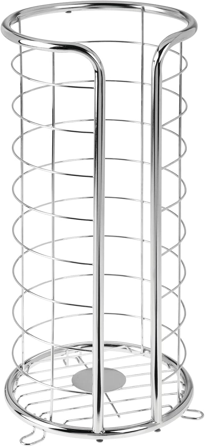 mDesign Metal Free Standing Toilet Paper Organizer Stand - 3 Rolls of Jumbo Toilet Tissue Storage - Bathroom Decor Accessory for Under Sink, Vanity, and Inside Cabinet Shelf - Omni Collection, Chrome