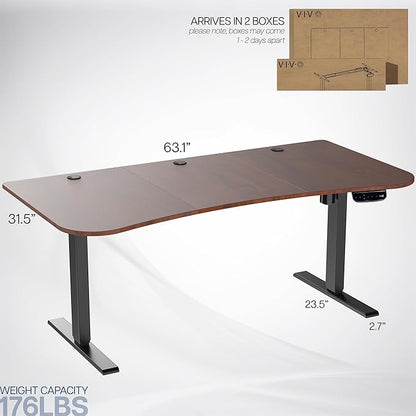 VIVO Electric 63 x 32 in Standing Desk, Touch Screen Adjustment, 220 lb Frame Support, 2E Series, Dark Walnut Top Black Frame, DESK-KIT-2EBD