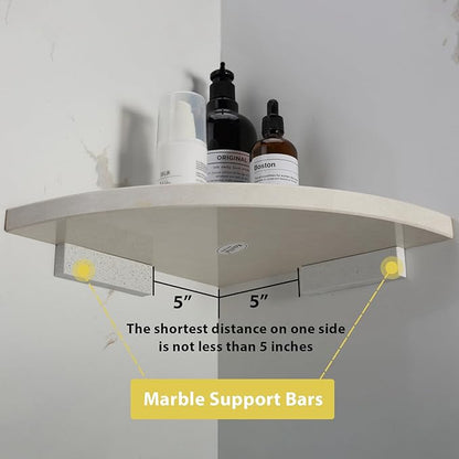 Koville Italian Marble Corner Shower Shelf for Bathroom, 10'' Marble Corner Shelves for Bath, Wall Mounted Stone Shower Caddy, No Drilling Adhesive Shower Shelf - Sahara Sand (2-Layer)