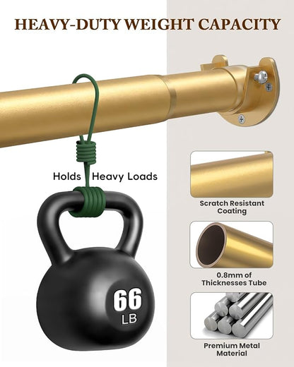 Heavy Duty Closet Rod, 17-28 IN Closet Rods for Hanging Clothes, Gold | Stepless Adjustable, Supports up to 66 lbs, Multiple Size Options, Easy Installation, Multi Purpose , Wall-Mounted