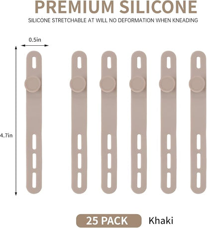 Oligei 25 Pcs Silicone Cable Ties, Cable Ties Reusable, High Elasticity Cord Wraps for Electrical Cords, Cord Organizer for Earphone, Phone Charger(Khaki)