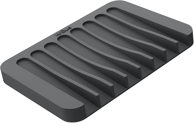 KRAUS Multipurpose Self-Draining Silicone Soap Dish/Sponge Holder for Bathroom or Kitchen Counter in Dark Grey, KDM-05DG