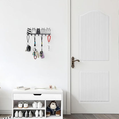 Key Holder Wall Mounted with Screws and Anchors, Black Multifunctional Key Hanger with 7 Hooks, Entryway Front Door Kitchen Hallway Garage Office