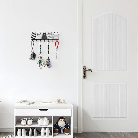 Key Holder Wall Mounted with Screws and Anchors, Black Multifunctional Key Hanger with 7 Hooks, Entryway Front Door Kitchen Hallway Garage Office