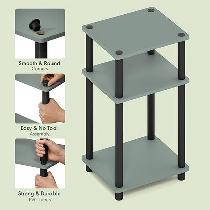 Furinno JUST Side Table, 3-Tier End Table, Open Shelves Night Stand, Bedside Table, Toolless Assembly, for Living Room, Bedroom, Bathroom, Sage Green