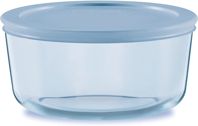 Pyrex Colors Tinted (4 Cup) Medium Round Food Storage Container, Snug Fit Non-Toxic Plastic BPA-Free Lids, Freezer Dishwasher Microwave Safe