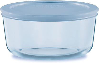 Pyrex Colors Tinted (4 Cup) Medium Round Food Storage Container, Snug Fit Non-Toxic Plastic BPA-Free Lids, Freezer Dishwasher Microwave Safe