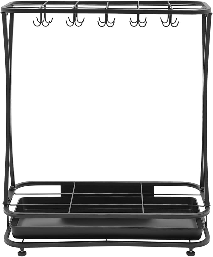Industrial Metal Umbrella Holder Stand with 18 Slots & 20 Hooks, Free Standing Entryway Organizer with Removable Drip Tray Heavy-Duty Rust-Proof Design for Home, Office, Hotel, Patio Decor