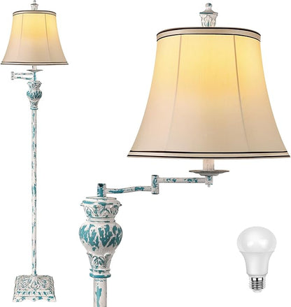PARTPHONER Vintage Floor Lamps for Living Room,Traditional 350° Adjustable Swing Arm Farmhouse Floor Lamp for Bedroom, Rustic Standing Lamp Pole Lamps for Reading, Home Décor and Office, Washed Blue