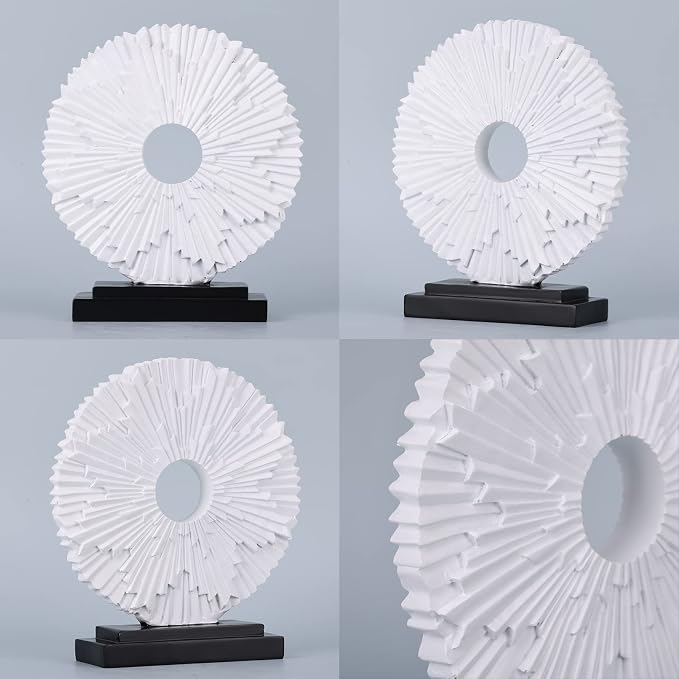 White Home Decor Sculpture, Unique Round line Statue, Modern Home Decor, Decorative Panel Statue for Living Room tv Cabinet, Office, Coffee Table, Dining Table Center White Decor