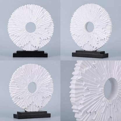 White Home Decor Sculpture, Unique Round line Statue, Modern Home Decor, Decorative Panel Statue for Living Room tv Cabinet, Office, Coffee Table, Dining Table Center White Decor