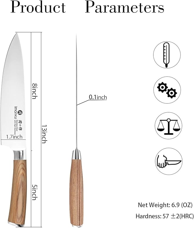 imarku Chef Knife - Pro Kitchen Knife 8 Inch Chef's Knives Japanese SUS440A Stainless Steel Sharp Paring Knife with Ergonomic Handle, Golden Handle, Birthday Gifts for Men and Women,Gyutou Knives