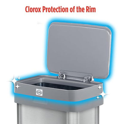 Clorox 13 Gallon Trash Can - 50L Kitchen Trash Can with Wide Step Pedal - Rectangular Stainless Steel Garbage Bin with Hinged Rim and Odor Protection
