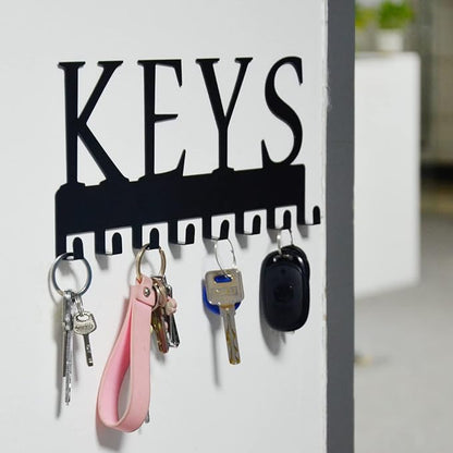HappyHapi Key Holder Wall Mount, Metal Key Holder for Wall Decorative with 8 Key Hooks, Key Organizer Rack Hanger for Home, Entryway, Front Door, Hallway, Office, Matte Black, 11.4''4.9''0.6''