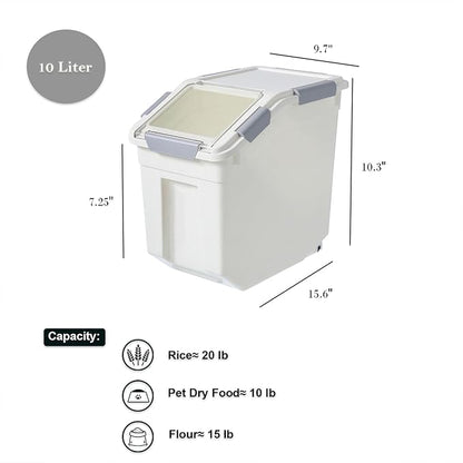 HANAMYA 10 Liter / 20 lbs Rice Storage Container with Measuring Cup, BPA free, For Rice | Grain | Pet Food | Flour, 2 count, White