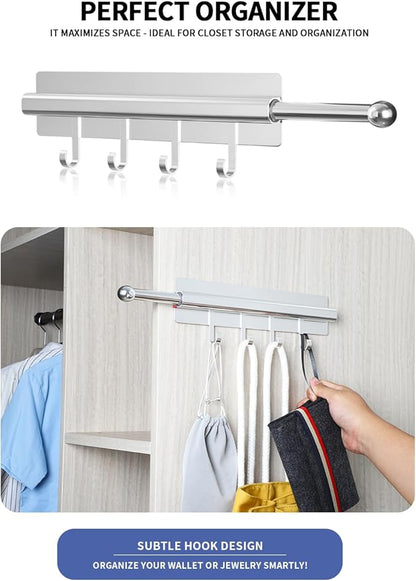 Adhesive Valet Rods for Closets Silvery Closet Valet Rod with Hooks 12 inch valet rod for closet pull out Valet Rods for Closet Storage and Organization Storage Clothes Hanger