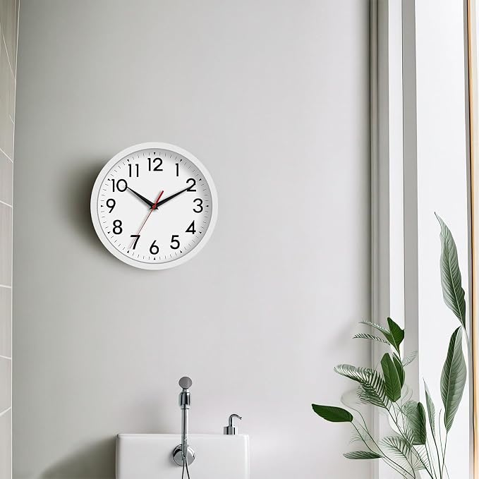 DAXSMY Wall Clock Modern Battery Operated 10 Inch Simpel Silent Non Ticking Analog Decorative for Kitchen Bathroom Bedroom Office Living Room School Classroom(White)