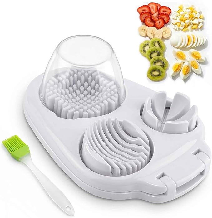 3-in-1 Egg Slicer for Hard Boiled Eggs, Hard Boiled Egg Slicer Dicer Chunker Stainless Steel, Kitchen Gadget for Salad, Strawberry, Mushroom and Grape, Heavy Duty & Dishwasher Safe (White)