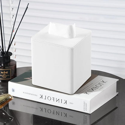 MEIBOOCH PU Leather Tissue Box Cover Square Tissue Box Holder with Magnetic Closure (White)