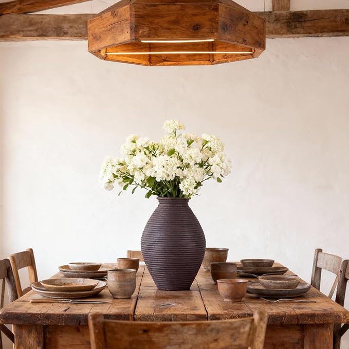 Brown Rustic Vase – 8.6" Farmhouse Vase for Table Centerpiece, Resin Vintage Vases for Pampas Grass, Rustic Decor for Dining Table, Entryway, Mantel or Living Room Shelf