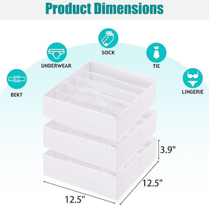 Bra Storage Drawers Organizer for Clothing Underwear Drawer Organizer Dividers Foldable Storage Cube Bins for Bra,Socks, Underwear,3 Pack （White）
