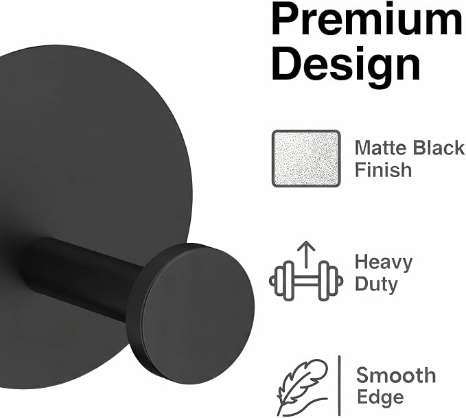 Towel Hooks for Bathroom (4 Pack) Adhesive Towel Hook Shower Hooks for Inside Shower - Sticky Bathroom Wall Hooks for Hanging Towels, Robe, Loofah, Bath Sponge (Style 2 - Black)