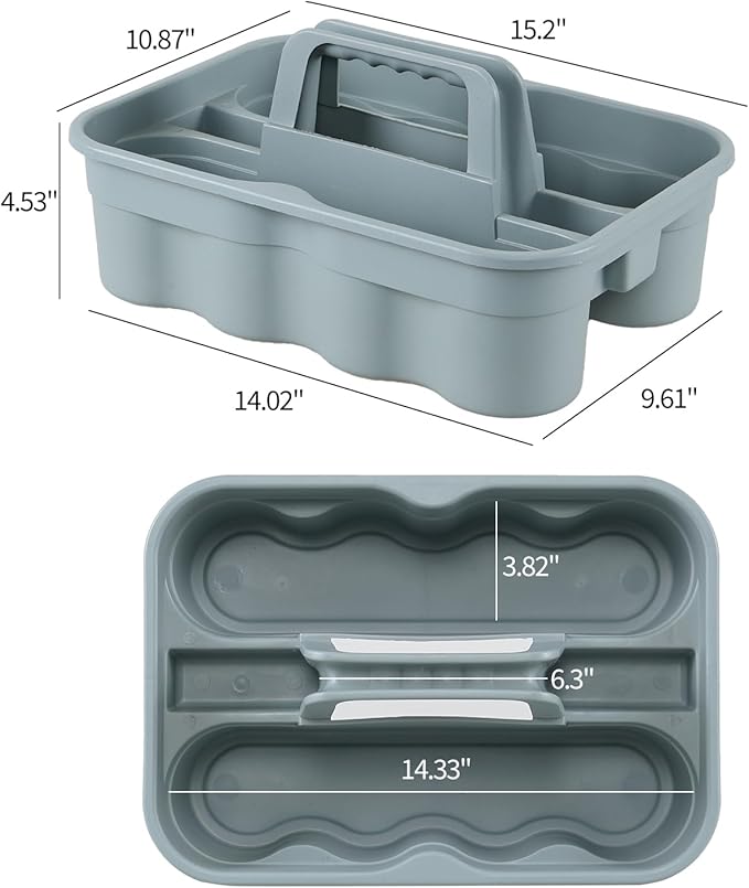 6-Pack Plastic Cleaning Caddy with Handle, 2 Compartments Caddy Basket, Gray