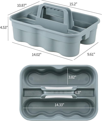 6-Pack Plastic Cleaning Caddy with Handle, 2 Compartments Caddy Basket, Gray