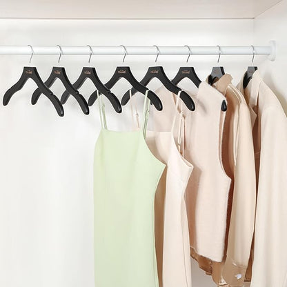 TOPIA HANGER Wooden Coat Hangers 12 Pack, Premium Wood Suit Sweater No Shoulder Bump Hangers, 360° Swivel Hook and Cut Notches Clothes Hangers for Sweater, Hoodie, Shirts, Jackets, Dress, Black CT84B