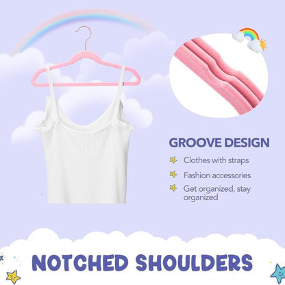 HOUSE DAY Velvet Kids Hangers 60 Pack, Premium Childrens Hangers for Closet, Ultra Thin Cute Clothes Hanger, Non Slip Small Felt Hanger 14 Inch for Kids Clothes, Blush Pink