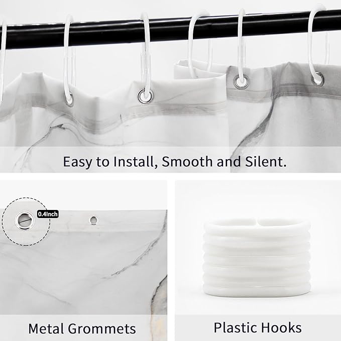 Gibelle Grey Marble Shower Curtain Set, Abstract Silver Gold Stripes Fabric, Modern Ink Art Decor Waterproof for Bathroom, 71x71